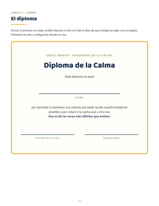 Diploma de la Calma para el niño